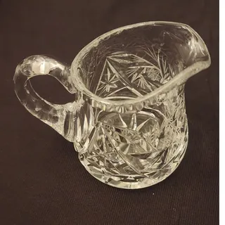 Photo of Vintage Clear Glass Crystal Creamer and Sugar Bowl Set with Lid Hand Blown 2 Pc