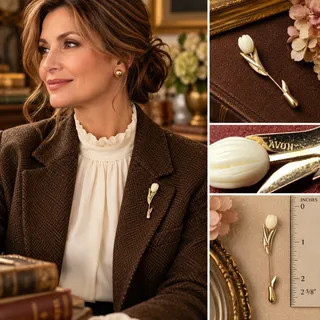 Photo of Vintage 1980 Avon Graceful Tulip Stick Pin Faux Ivory Flower Gold Tone 2 3/8”