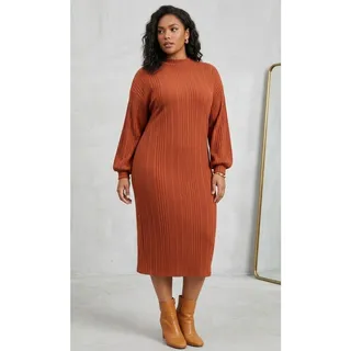 Photo of Emery Rose Rust Orange Ribbed Sweater Dress M Office Siren Minimalist Workwear
