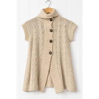 Photo of Eddie Bauer Merino Wool Cable Knit Sweater Vest Womens S Cream Button Front