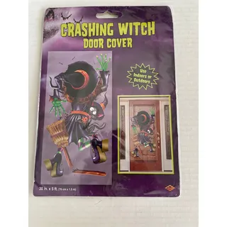 Photo of FUNNY CRASHING WITCH INTO DOOR COVER HALLOWEEN PARTY DECORATION BG00015
