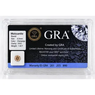 Photo of 1ct Champaign Moissanite Round 6.5mm VVS1 Loose Gemstone GRA Card & Case Certified