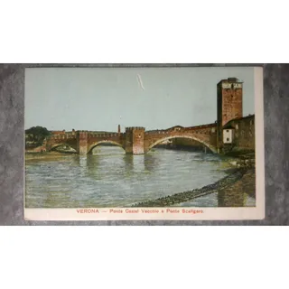 Photo of Antique c1915 Postcard Castel Veccchio Bridge and Verona Scaligero Bridge Italy