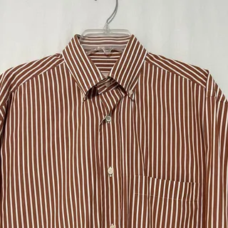 Photo of Brioni Shirt Mens IV / L Brown Striped Long Sleeve Button Down Cotton Made Italy
