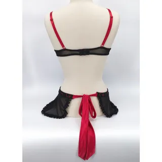 Photo of Playboy Intimates Bunny Print Open Back Apron Lingerie Large Black Red Lace