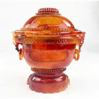 Photo of Qing Dynasty Chinese Carved Carnelian Agate Censor with Cover