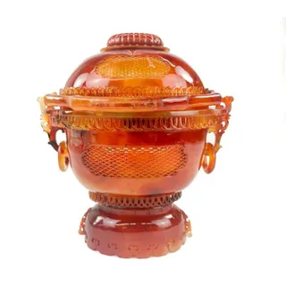 Photo of Qing Dynasty Chinese Carved Carnelian Agate Censor with Cover