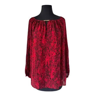 Photo of Michael Kors Red Geometric Long Sleeve Shirt - Medium