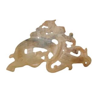 Photo of Large White Jade Like Stone Dragon Amulet Pendant Openwork Carved Chinese Style