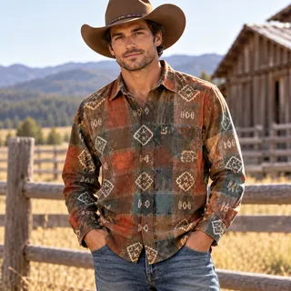 Photo of Backroad Blues Vintage southwestern button up shirt Medium country rodeo cowboy 