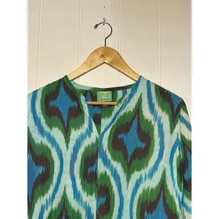 Photo of Jules Reid Dress Womens 8 Blue Green Abstract Print Shift Tunic 3/4 Sleeve