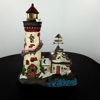 Photo of Santa's Workbench Lighthouse with Keeper House Lighted Christmas Village Coastal Decor Gift for Collector Nautical Holiday Mantel