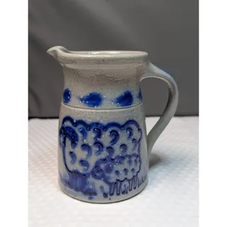 Photo of Eldreth Pottery Salt Glaze Pitcher Blue Sheep Signed David 2009 Second