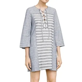 Photo of BCBGMaxazria Womens L Blue White Lani Tie Front Striped Knit Mini Dress NWT