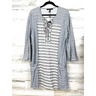 Photo of BCBGMaxazria Womens L Blue White Lani Tie Front Striped Knit Mini Dress NWT