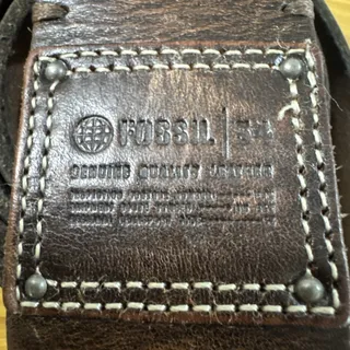 Photo of Vtg FOSSIL 54 Dark Brown Distressed Wide Leather Belt Silver Tone Buckle Sz 36