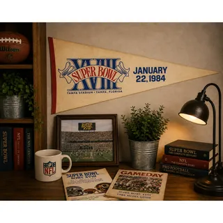Photo of Vintage Super Bowl XVIII 1984 Tampa Florida NFL Football Pennant Raiders Redskins