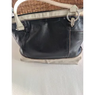 Photo of Tignanello Black Genuine Leather Zip Top Handbag Silver Hardware and Beige trim