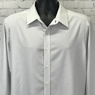 Photo of Mizzen+Main Leeward Dress Shirt M Medium Trim Fit White Blue Check Performance