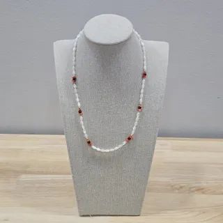 Photo of Jade Beads Coral Chips Mother of Pearl Rice Beads 18" Beaded Necklace