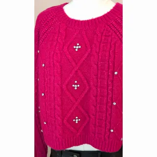 Photo of ASTR The Label "Madison" Embellished Cable-Knit Sweater 