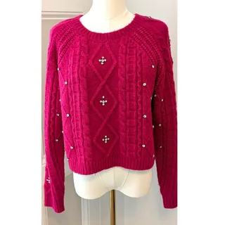 Photo of ASTR The Label "Madison" Embellished Cable-Knit Sweater 