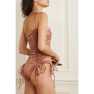 Photo of Isa Boulder Ruched Stretch-Satin One Piece Swimsuit Women's Size Small 