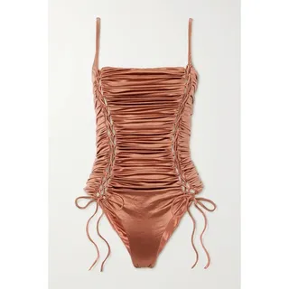 Photo of Isa Boulder Ruched Stretch-Satin One Piece Swimsuit Women's Size Small 