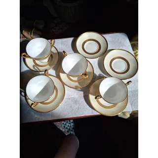 Photo of  Set Of 4 Signed Vtg Minton Double Handled Soups W/ 6 Matching Saucers Exc (3250