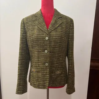Photo of Vintage olive greencream woven blazer