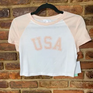 Photo of NWT Abound Pink Creole USA Short Sleeve Baby Crop Tee Women's Size Medium