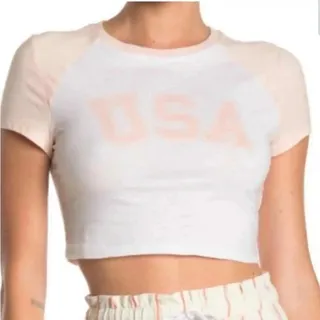 Photo of NWT Abound Pink Creole USA Short Sleeve Baby Crop Tee Women's Size Medium