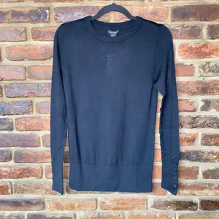 Photo of NWT Halogen Black Button Cuff Rib Knit Crewneck Sweater Women's Size XS