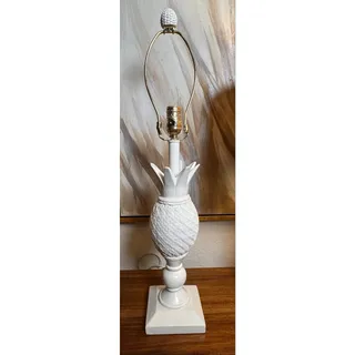 Photo of Vintage White Carved Wood Pineapple Table Lamp – Palm Beach Regency Coastal