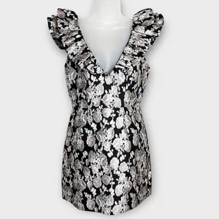 Photo of SAYLOR Black Floral Jacquard Maeve Ruffle Mini Dress M Cocktail Wedding Guest