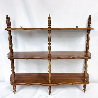 Photo of Vtg French Country 3-Tier Wood Wall Shelf Free Standing Display Rack Spindles
