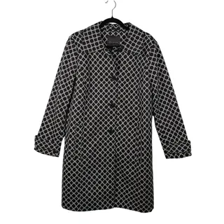 Photo of NWT Talbots Jacquard Geo Print Mac Trench Coat Womens L Black White Work Career