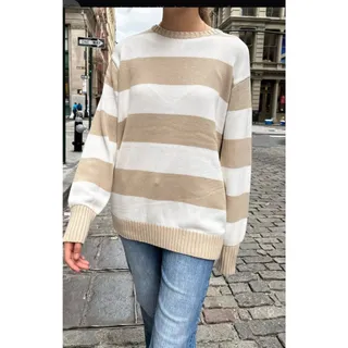 Photo of Brandy Melville Brianna Cotton Thick Stripe Baggy Scoop Sweater Womens Fit S-L