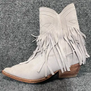 Photo of Free People Suede Fringe Western Booties Cowboy Short Boots Grey Size 7