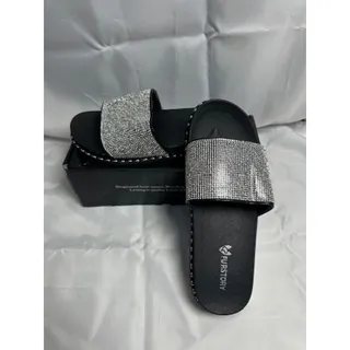 Photo of FUR STORY Rhinestone Slide Sandals EU 40.5-41 Black Silver Crystal Bling