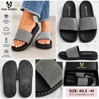 Photo of FUR STORY Rhinestone Slide Sandals EU 40.5-41 Black Silver Crystal Bling