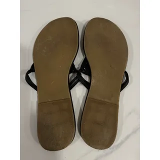 Photo of Talbots Black Laser Cut Thong Sandals Size 9 Fit 8.5 Flat Slip On Summer Shoes