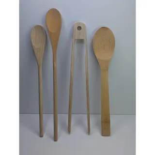 Photo of Wooden Kitchen Utensils Lot of 4 Cooking Spoons Rice Paddle Core Tongs