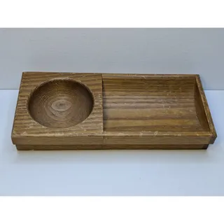 Photo of Wood Desk Organizer Catchall Tray With Round Recess 8 Inch