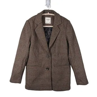 Photo of Abercrombie & Fitch Wool Blend Plaid Blazer Womens XSP Brown Fall Old Money Prep