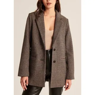 Photo of Abercrombie & Fitch Wool Blend Plaid Blazer Womens XSP Brown Fall Old Money Prep