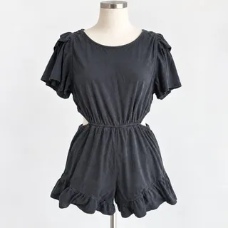 Photo of Willow & Root Charcoal Grey Cut Out Ruffle Hem Romper Small