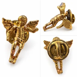 Photo of Vintage Gold Tone Angel Cherub Lapel Pin Textured Flying Celestial Brooch