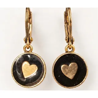 Photo of Vintage Gold Tone Black Heart Drop Earrings Lever Back Dangle Romantic Jewelry