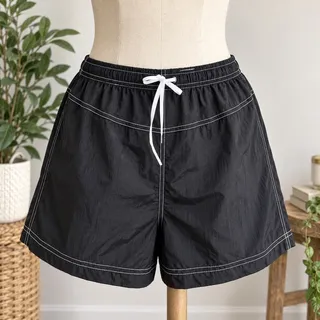 Photo of Vintage Jantzen Black Nylon Board Shorts Contrast Stitch Swim Trunks Large